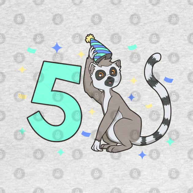 I am 5 with lemur - kids birthday 5 years old by Modern Medieval Design